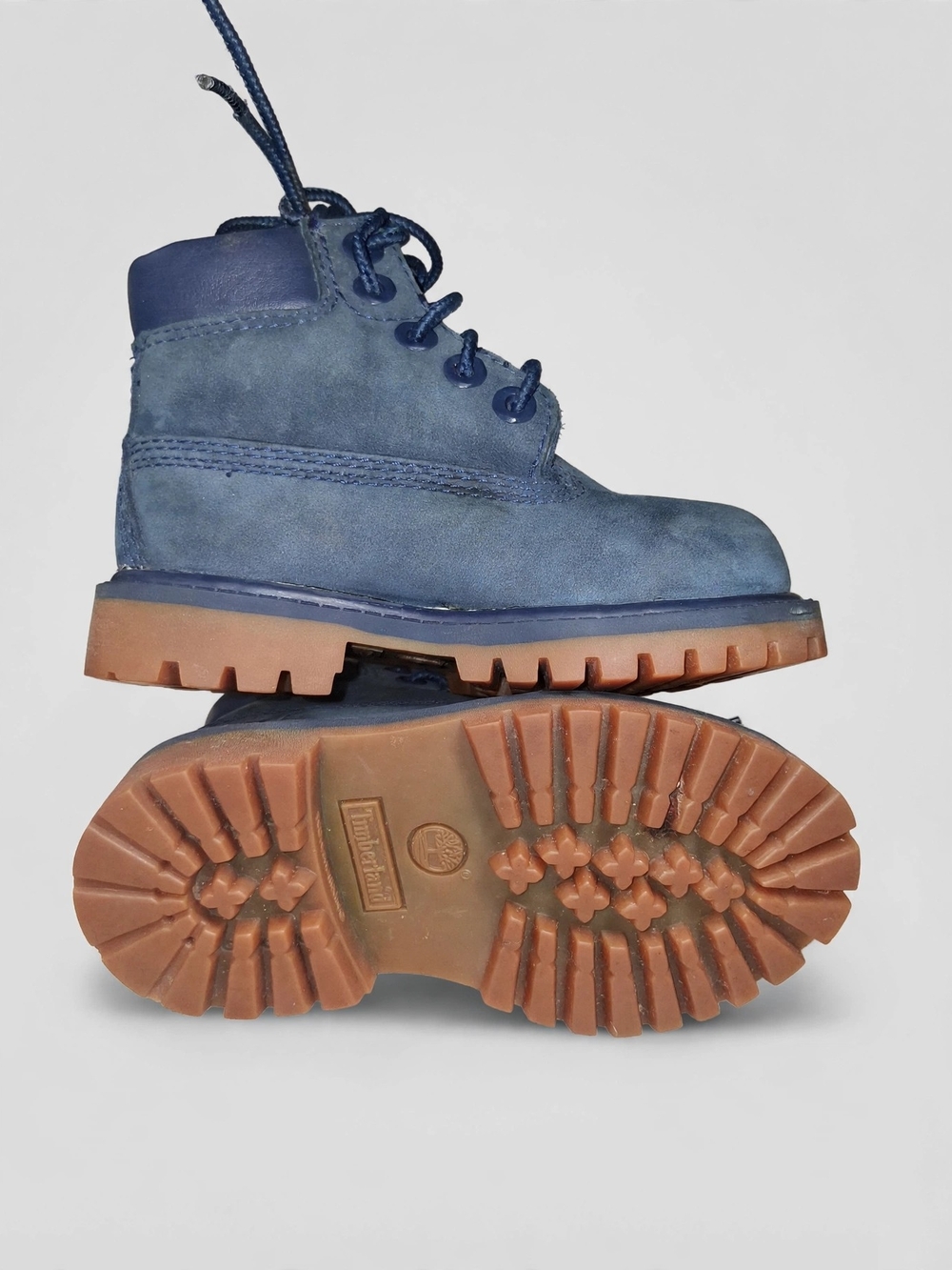 Timberland Toddler Blue Leather Lace-Up Boots with Tan Lug Sole